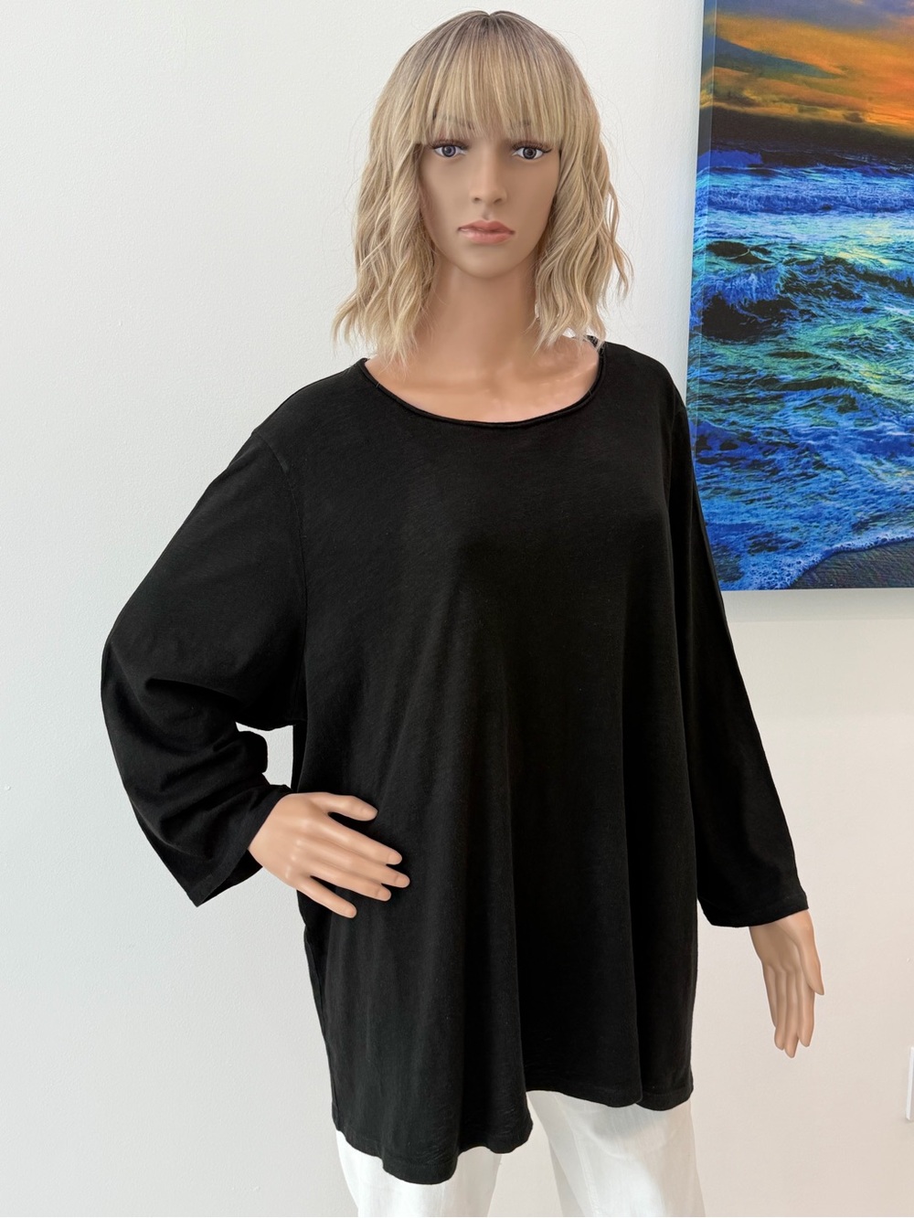 Comfy Eileen Fisher Black Relaxed Fit Tunic Top, 100% Organic Cotton, Size 3X